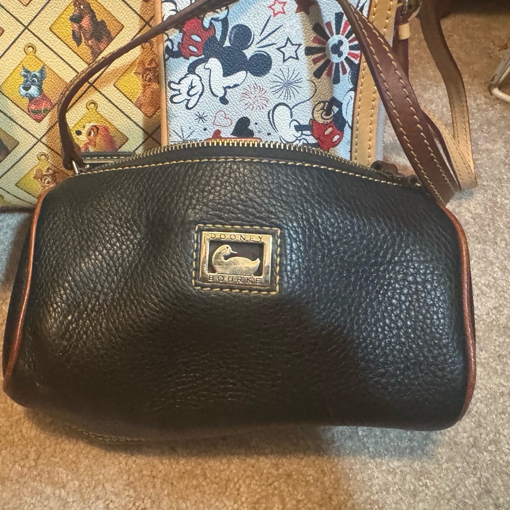 Dooney & Bourke Black Pebbled Leather Mini with Brown Trim